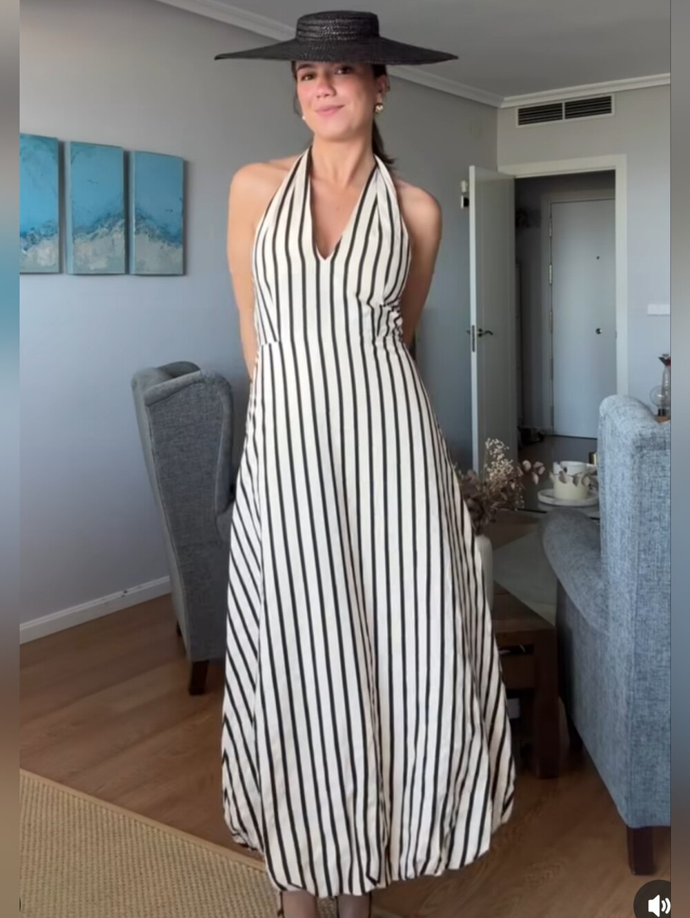 ZARA STRIPED BUBBLE MIDI DRESS